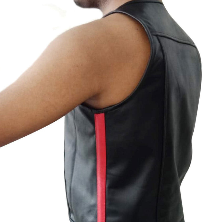 Men’s Real Cowhide Leather Bartender Bikers Vest with Free Armband
