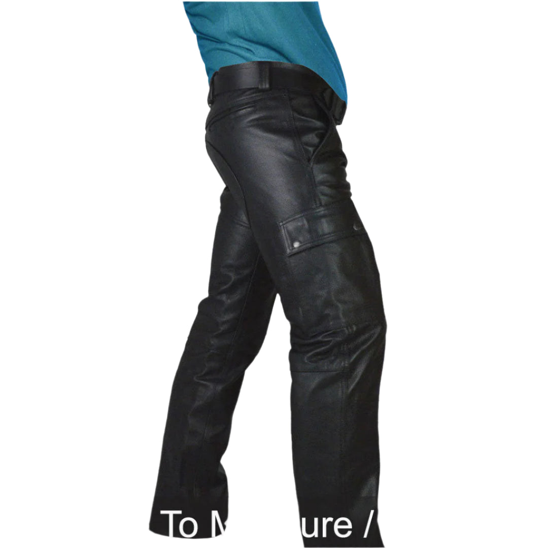Men's Cowhide Leather Cargo Pants – Biker Style with Pockets