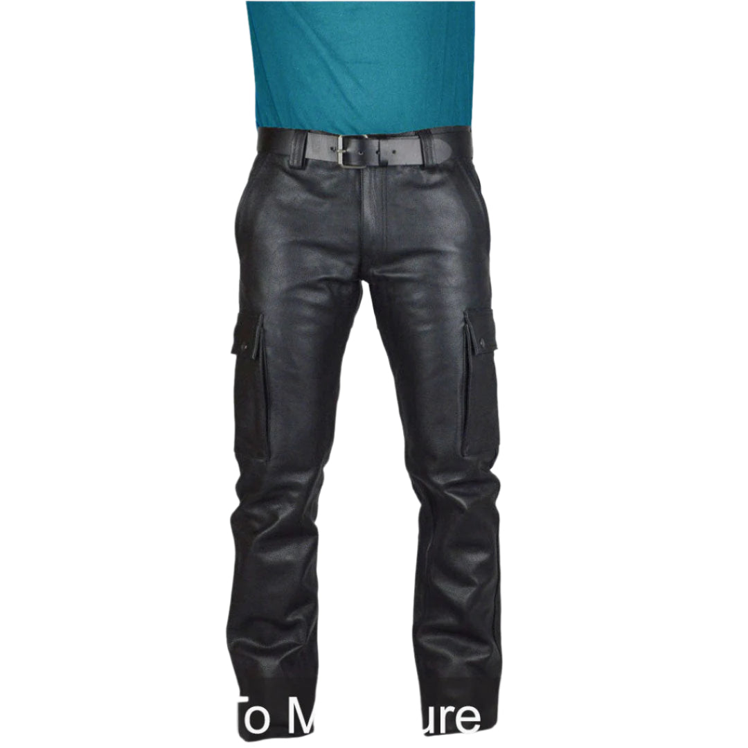 Men's Cowhide Leather Cargo Pants – Biker Style with Pockets