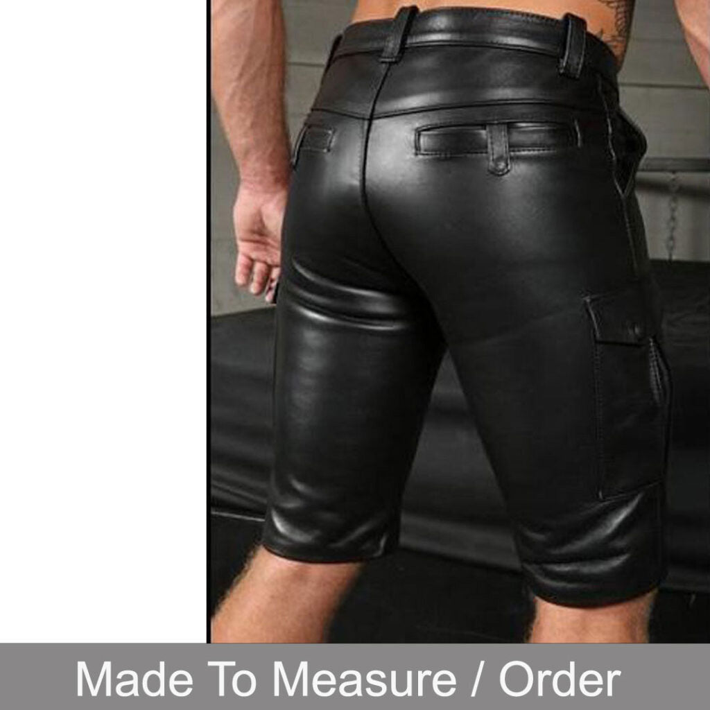 Men’s Real Cowhide Leather Carpenter Shorts with Cargo Pockets