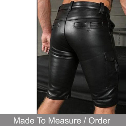Men’s Real Cowhide Leather Carpenter Shorts with Cargo Pockets