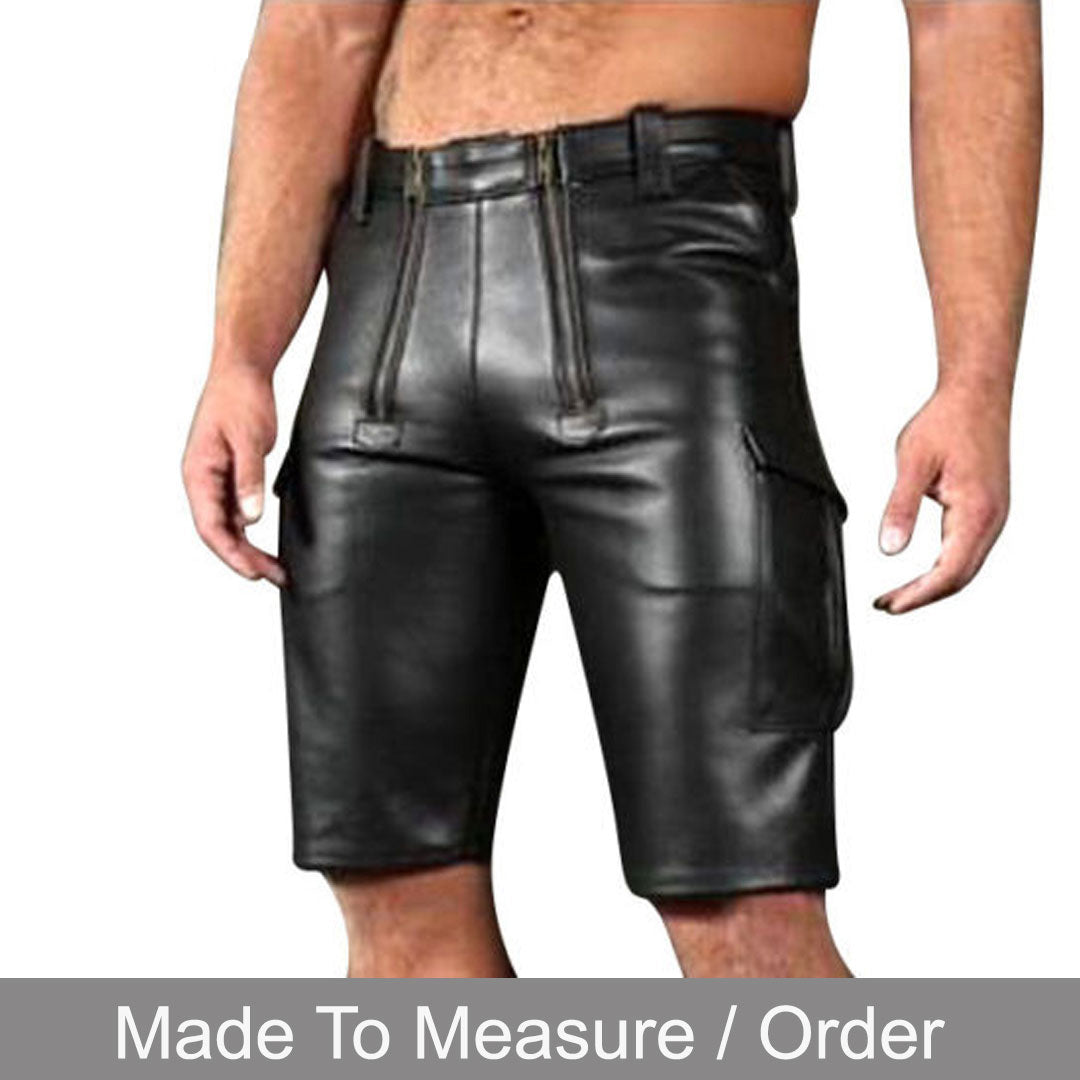 Men’s Real Cowhide Leather Carpenter Shorts with Cargo Pockets