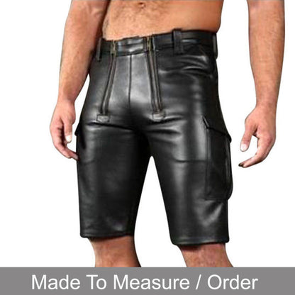 Men’s Real Cowhide Leather Carpenter Shorts with Cargo Pockets