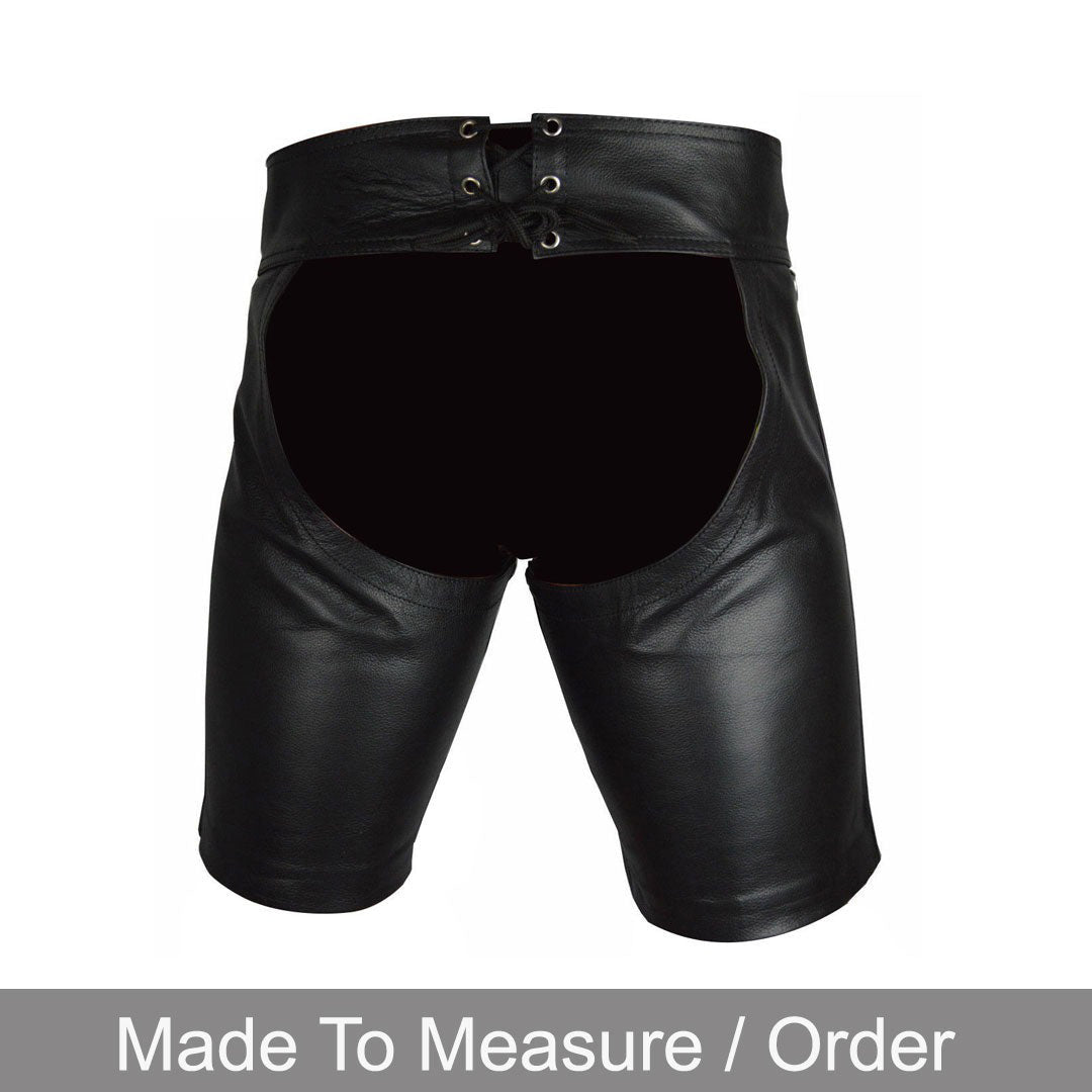 Men’s Cowhide Leather Lace-Up Chaps Shorts for Clubwear