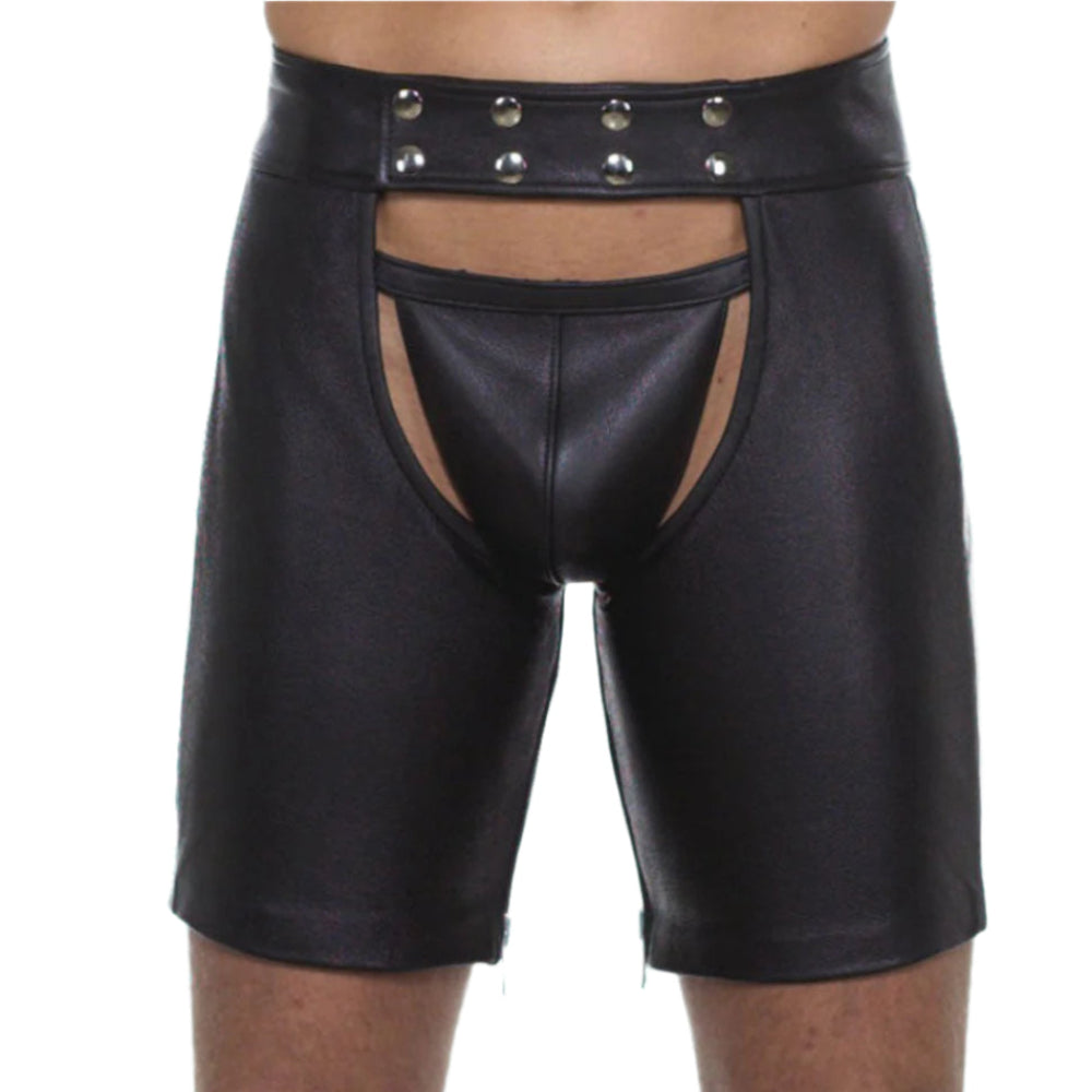 Men’s Leather Chaps with Detachable Jockstrap – Real Cowhide Fetish Shorts
