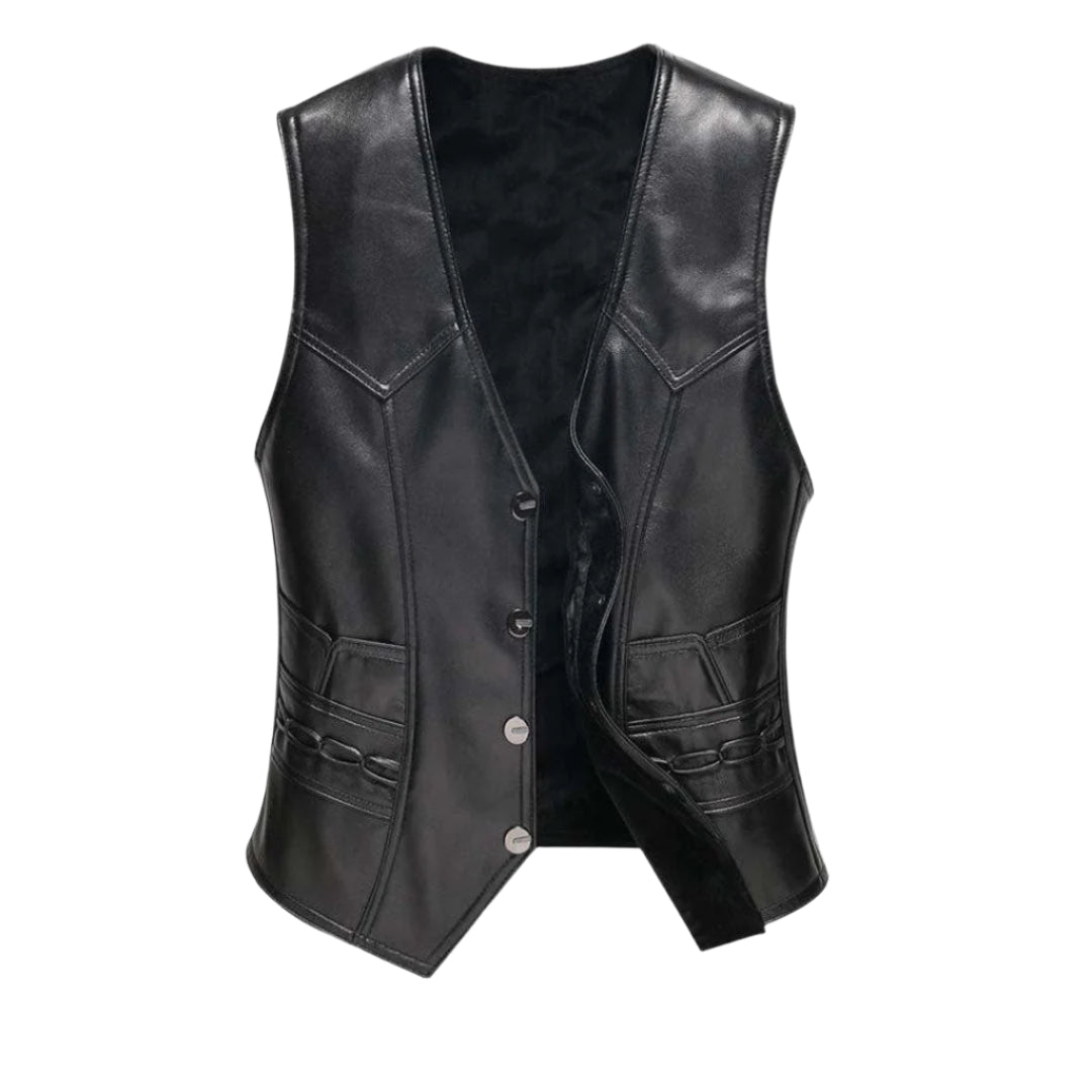 Women's Lambskin Leather Vest – Elegant V-Neck Leisurewear