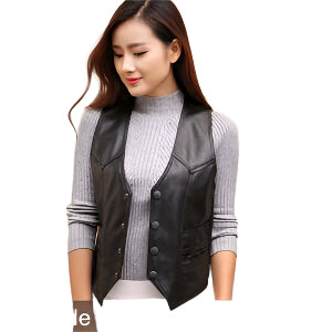 Women's Lambskin Leather Vest – Elegant V-Neck Leisurewear