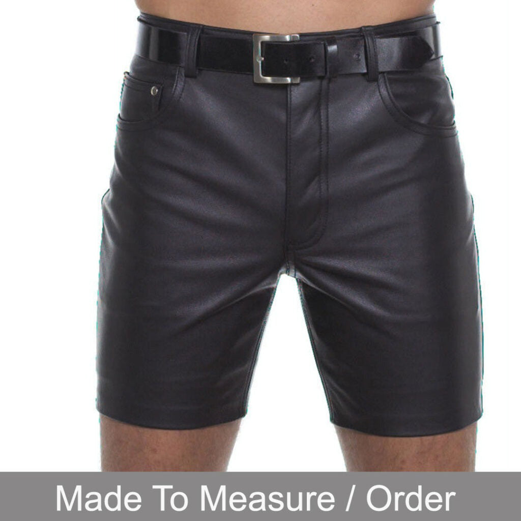 Men’s Real Cowhide Leather Slim Fit Shorts with 5 Pockets