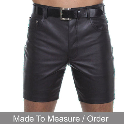 Men’s Real Cowhide Leather Slim Fit Shorts with 5 Pockets