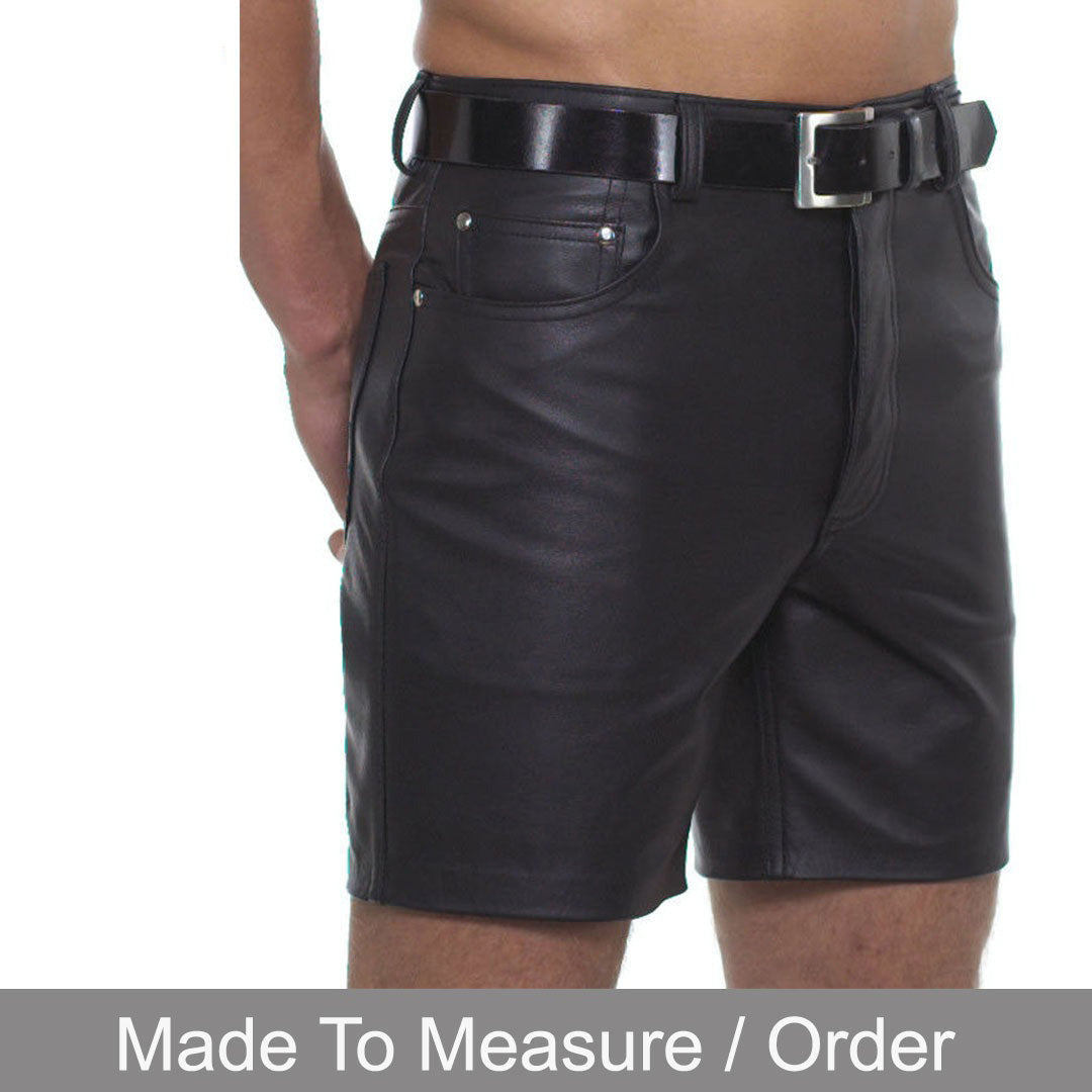 Men’s Real Cowhide Leather Slim Fit Shorts with 5 Pockets