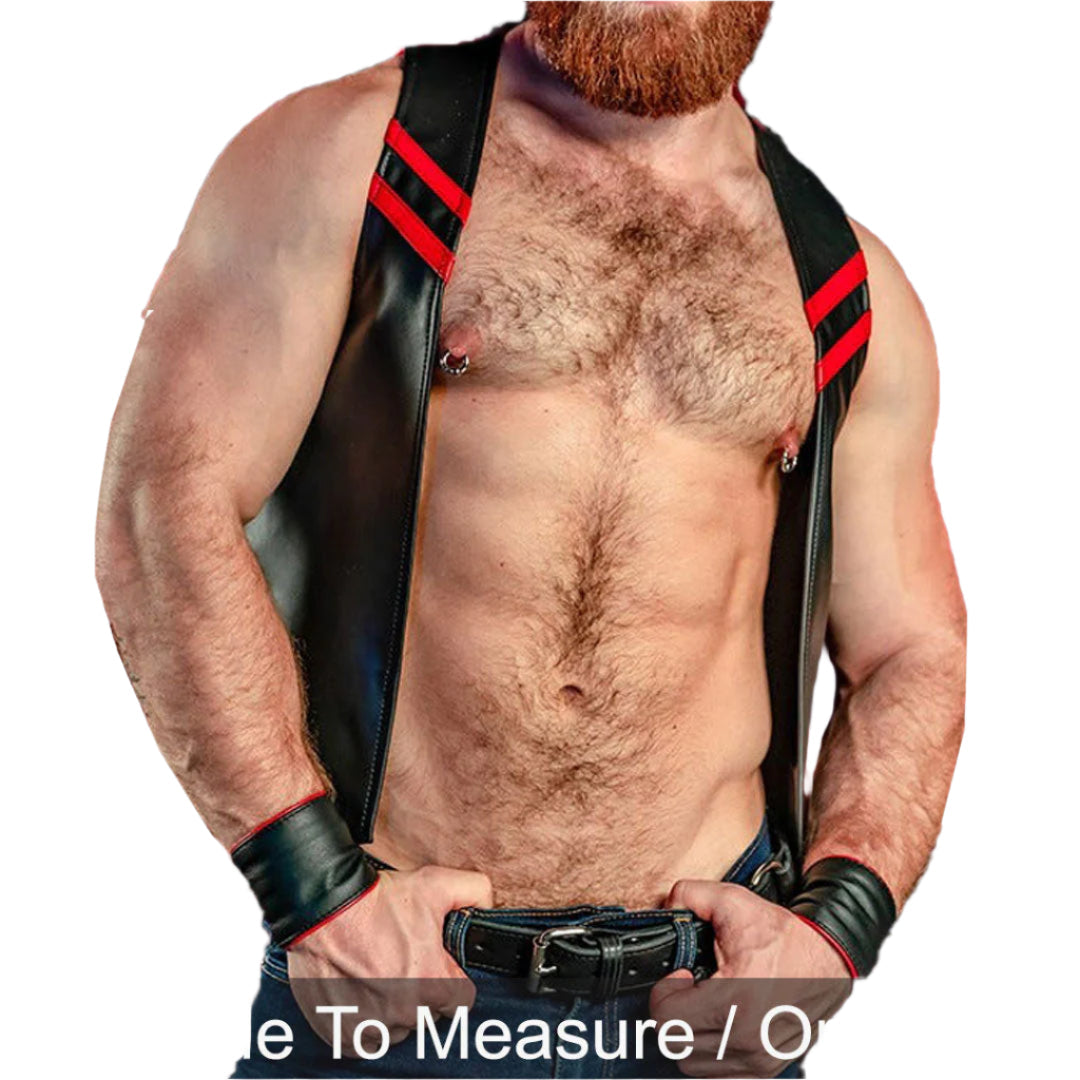 Men’s Cowhide Leather Bartender Vest with Contrast Panels