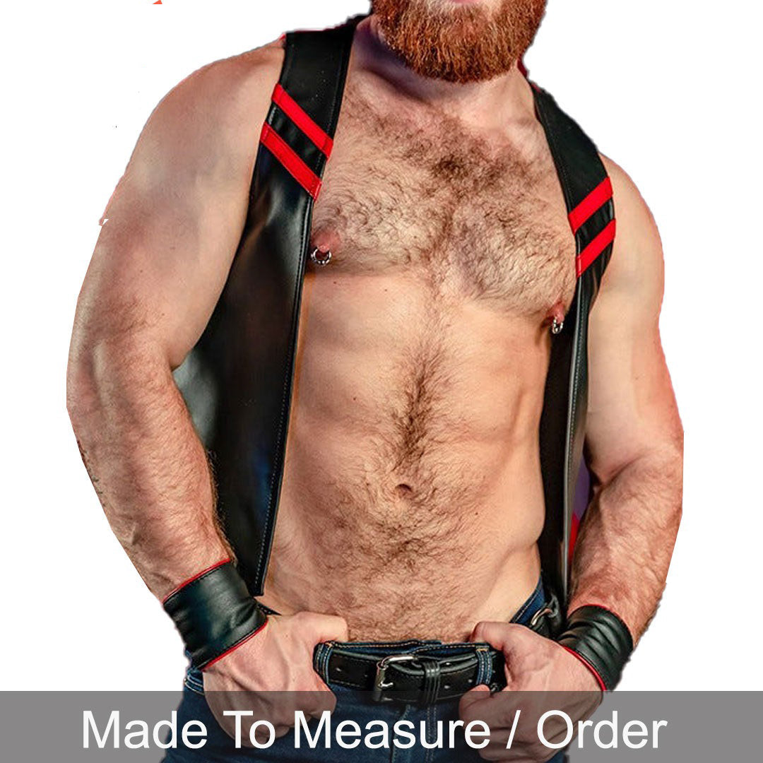 Men’s Cowhide Leather Bartender Vest with Contrast Panels