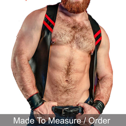 Men’s Cowhide Leather Bartender Vest with Contrast Panels