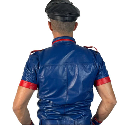 Men’s BLUF Cowhide Leather Police Shirt with Red Piping