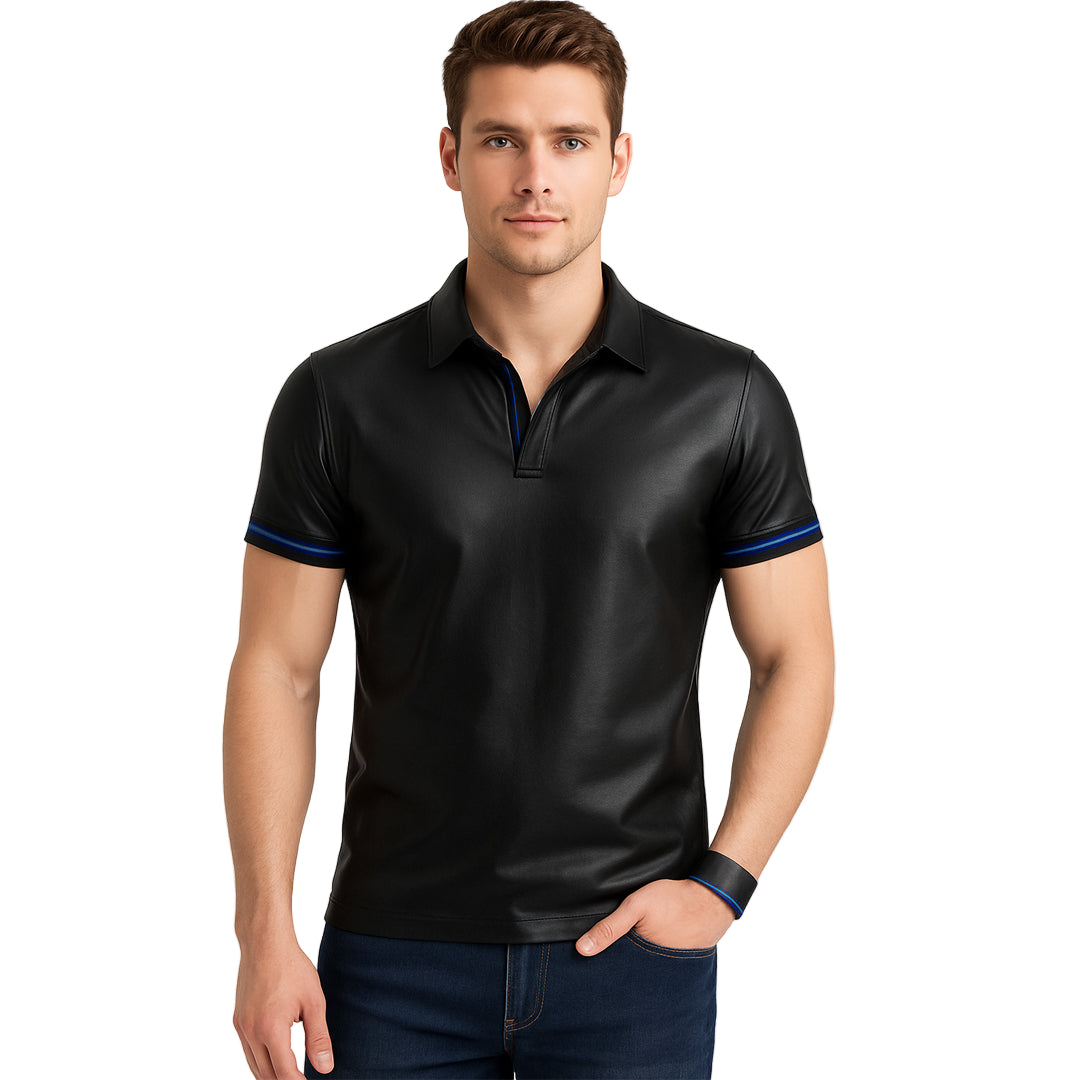 Men’s Real Lambskin Polo – Short-Sleeve Leather Shirt in 3 Color Options