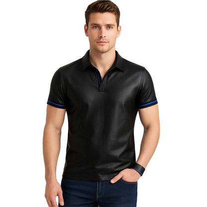 Men’s Real Lambskin Polo – Short-Sleeve Leather Shirt in 3 Color Options