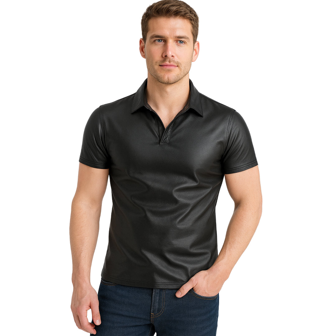 Men’s Real Lambskin Polo – Short-Sleeve Leather Shirt in 3 Color Options