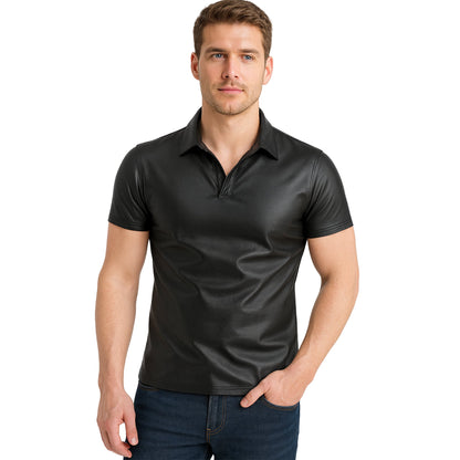Men’s Real Lambskin Polo – Short-Sleeve Leather Shirt in 3 Color Options