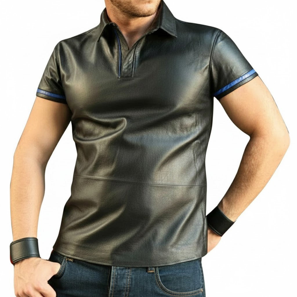Men’s Real Lambskin Polo – Short-Sleeve Leather Shirt in 3 Color Options