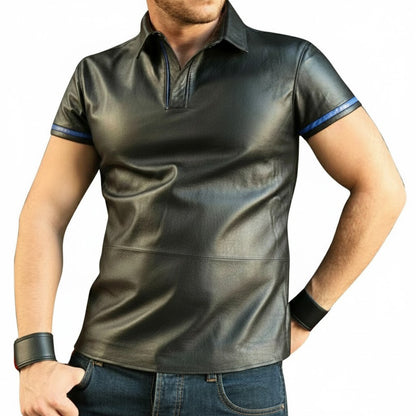 Men’s Real Lambskin Polo – Short-Sleeve Leather Shirt in 3 Color Options