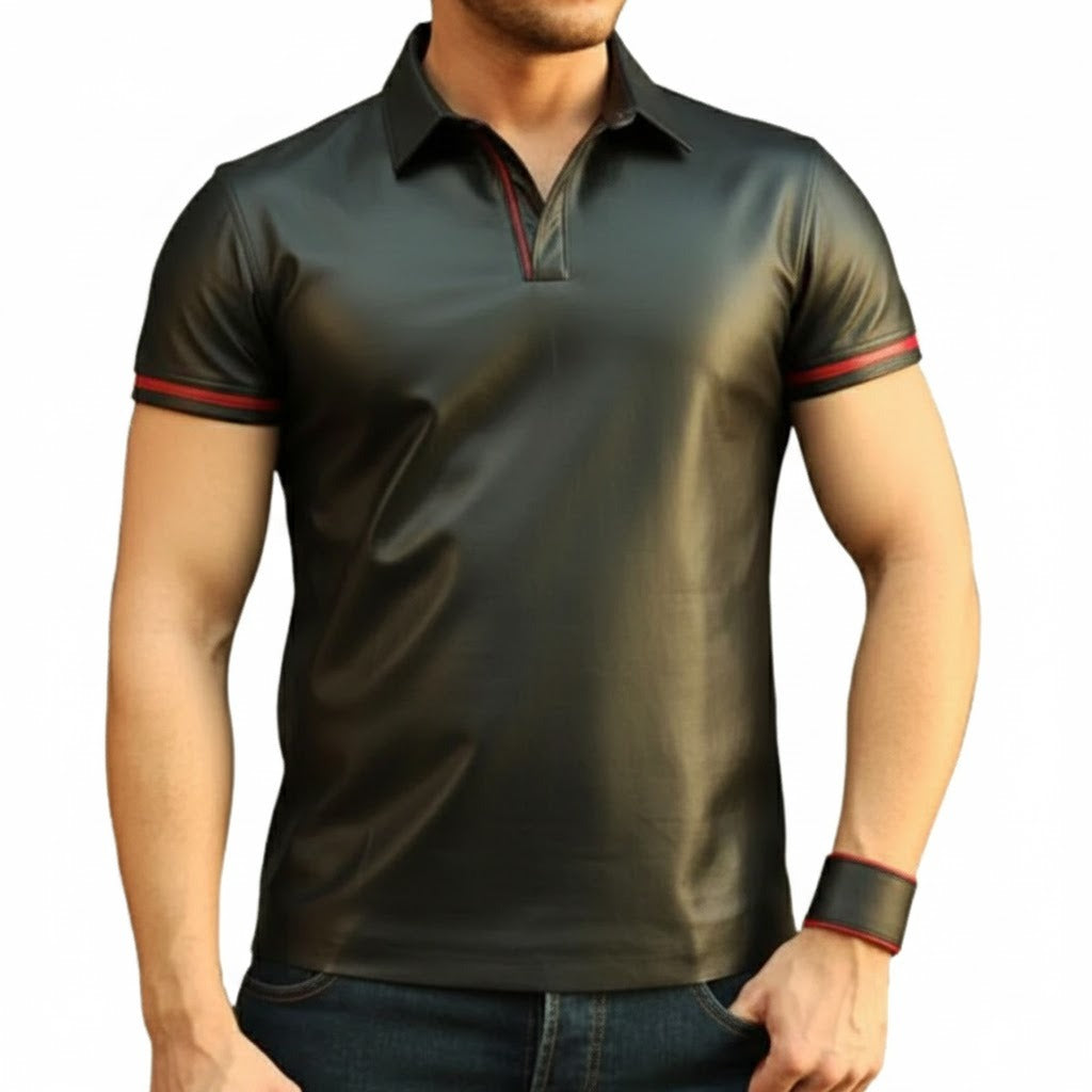 Men’s Real Lambskin Polo – Short-Sleeve Leather Shirt in 3 Color Options