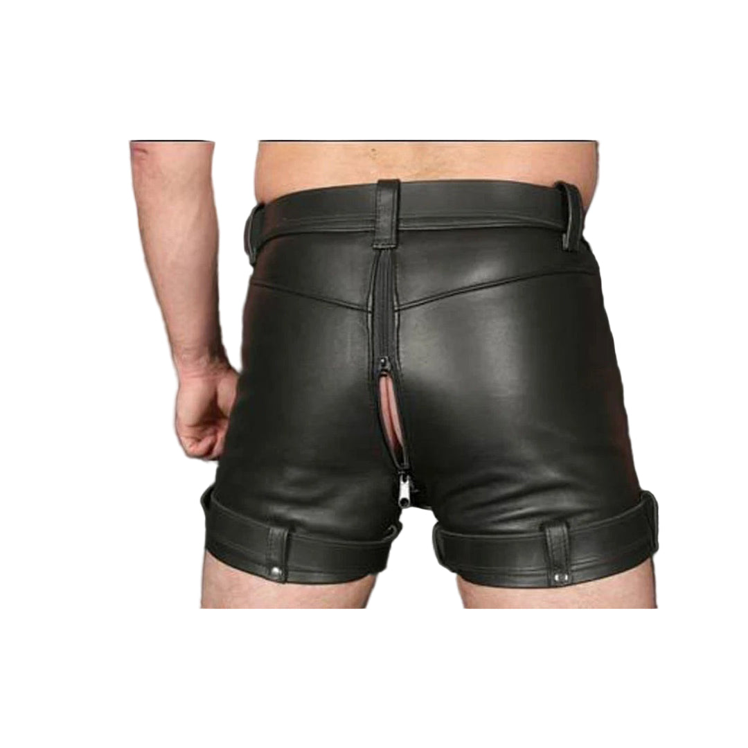 Men’s Locking Leather Chastity Shorts | Free Padlocks Front / Back | Belt