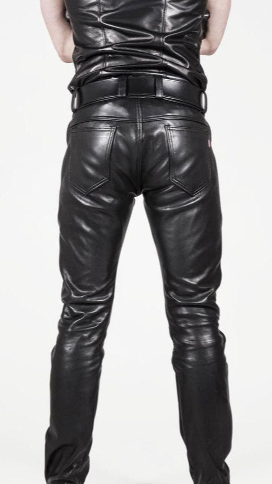 Men’s Cow Leather 501 Slim Fit Biker Pants – 5 Pocket Style