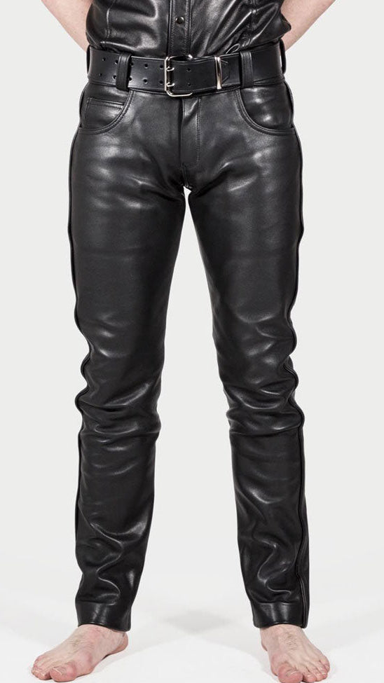 Men’s Cow Leather 501 Slim Fit Biker Pants – 5 Pocket Style