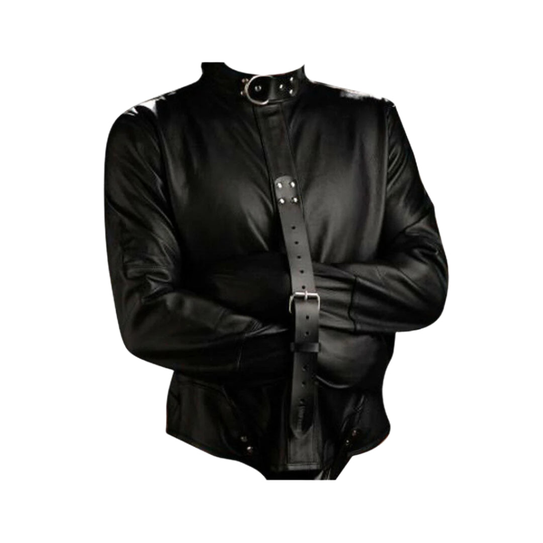 Men's Real Leather Heavy Duty Straitjacket – Adjustable Restraint Jacket