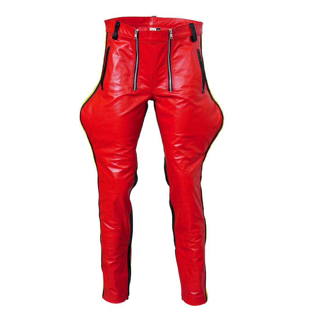 Men's Cowhide Leather Breeches – Carpenter Style with Contrast Stripes