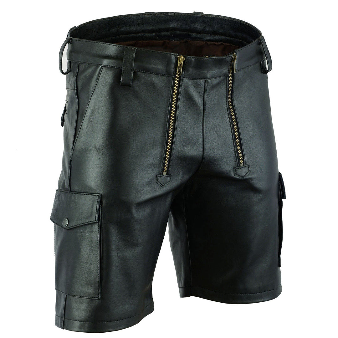 Men’s Genuine Leather Carpenter Cargo Shorts – Chastity Design