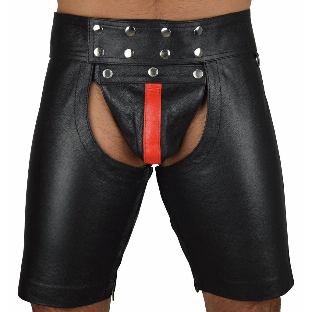 Men’s Real Cowhide Leather Chaps Shorts with Detachable Codpiece