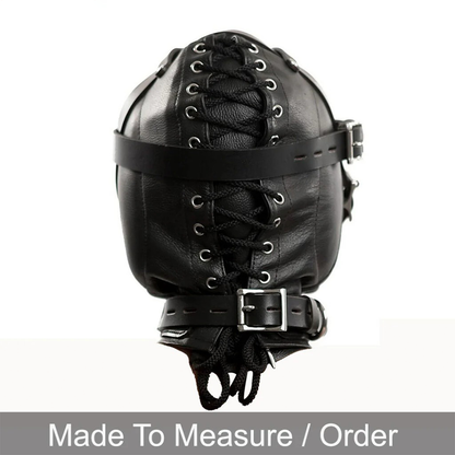 Leather Sensory Deprivation Hood – Locking Mouth Mask with Blindfolds