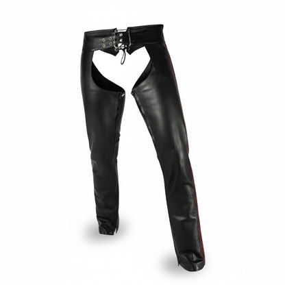 Men’s Genuine Nappa Leather Biker Chaps with Removable Codpiece & Stripe Design