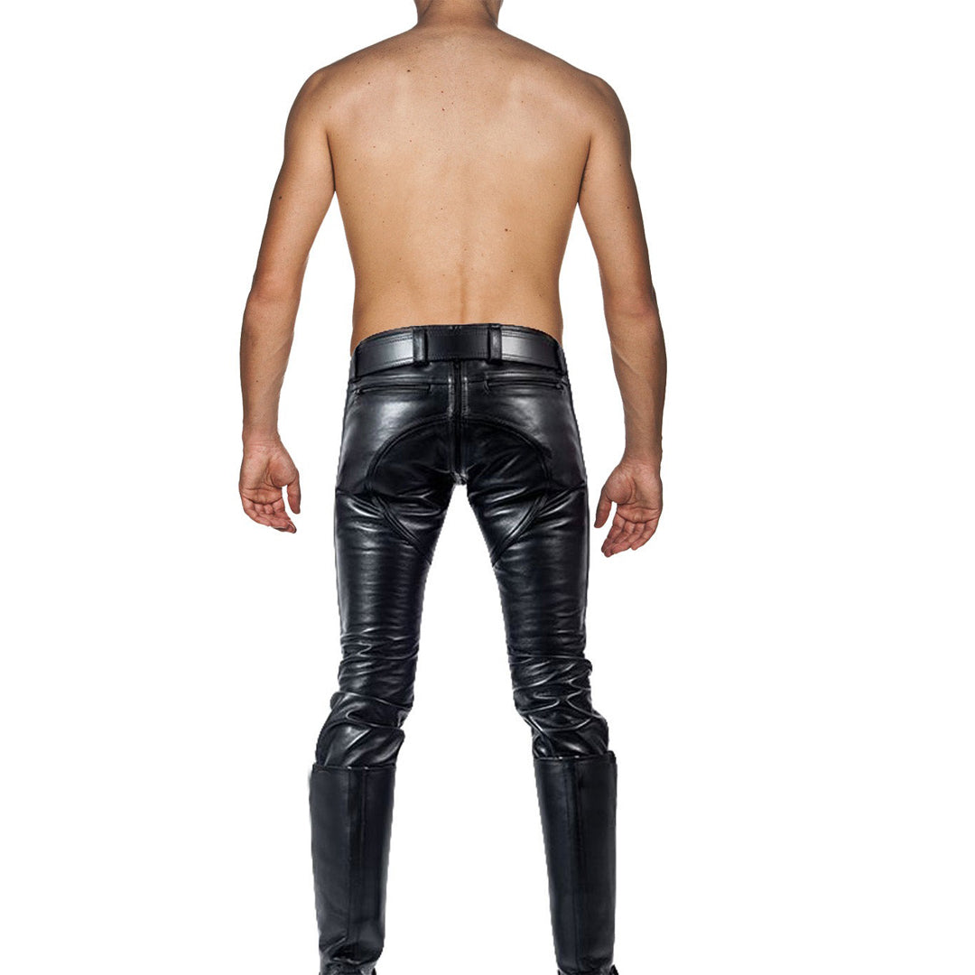 Men’s Double Zip Leather Biker Pants – Genuine Cowhide Trousers With or Without