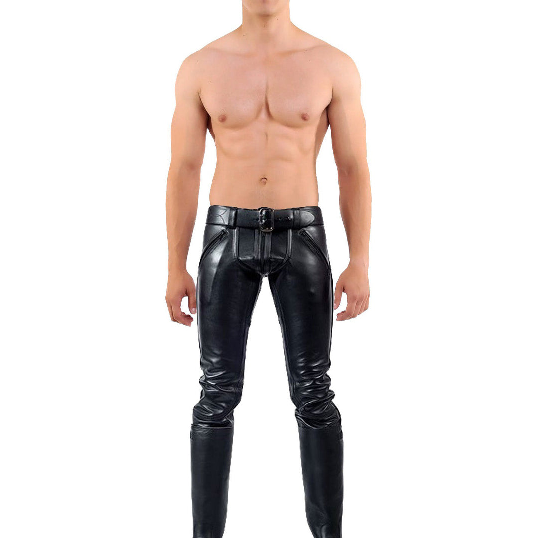 Men’s Double Zip Leather Biker Pants – Genuine Cowhide Trousers With or Without