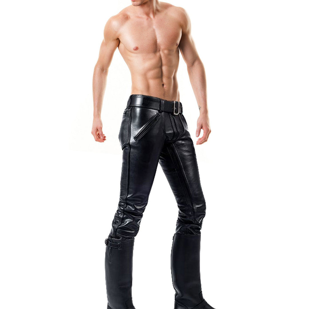 Men’s Double Zip Leather Biker Pants – Genuine Cowhide Trousers With or Without