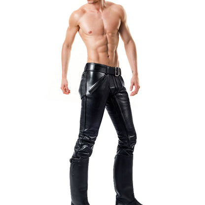 Men’s Double Zip Leather Biker Pants – Genuine Cowhide Trousers With or Without