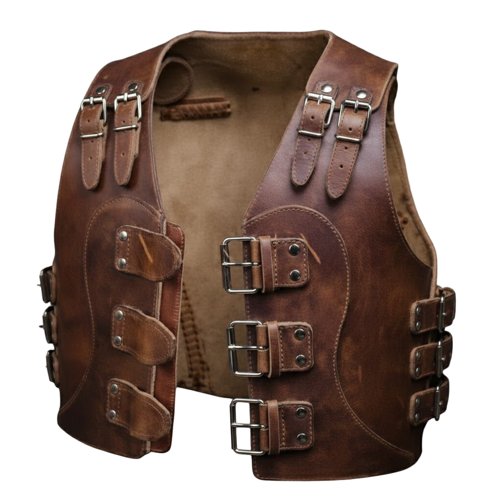 Handmade Vintage Thick Leather Biker Vest for Men – Steampunk Chopper Style