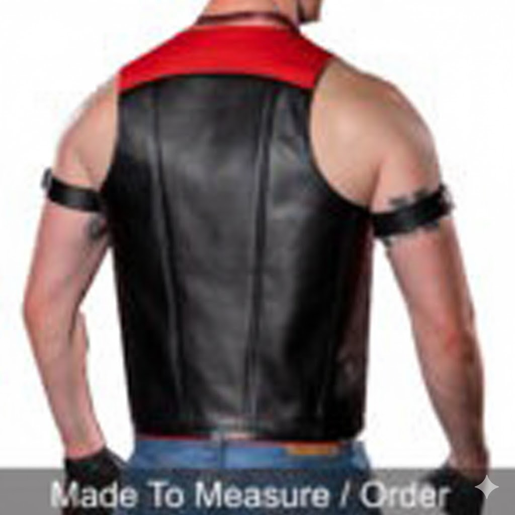 Men’s Cowhide Leather Bartender Vest with Contrast Panels