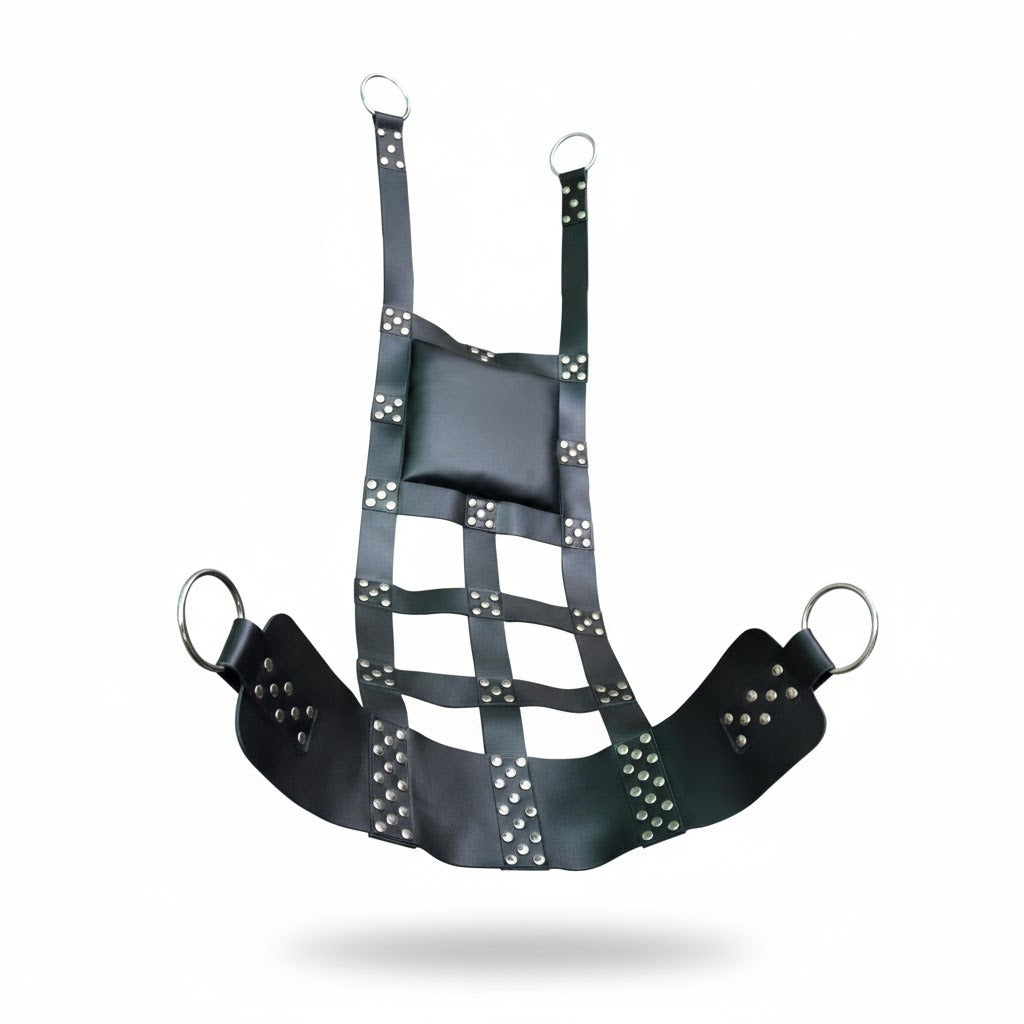 Premium Cowhide Leather Bondage Sling with Double-Ply Straps & Chrome Hardware