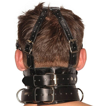 Real Leather Muzzle Hood with Adjustable Gag & Blindfold- Bondage Mask
