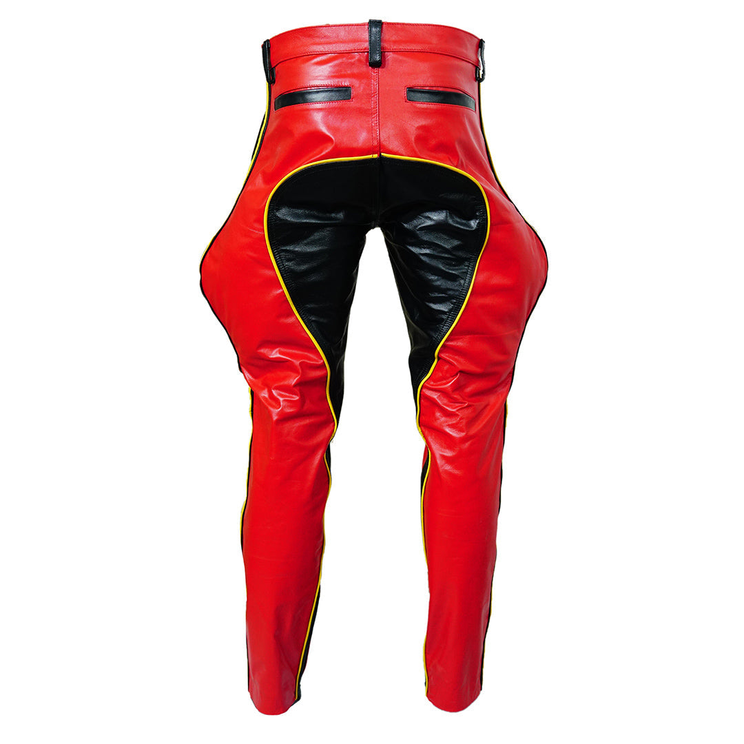 Men's Cowhide Leather Breeches – Carpenter Style with Contrast Stripes