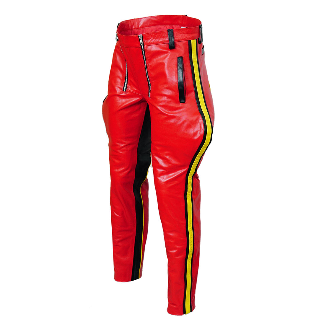 Men's Cowhide Leather Breeches – Carpenter Style with Contrast Stripes
