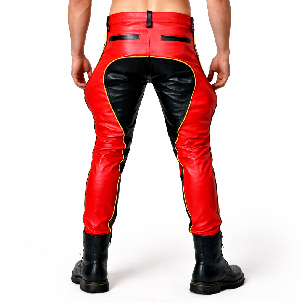 Men's Cowhide Leather Breeches – Carpenter Style with Contrast Stripes