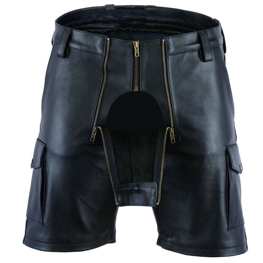 Men’s Genuine Leather Carpenter Cargo Shorts – Chastity Design