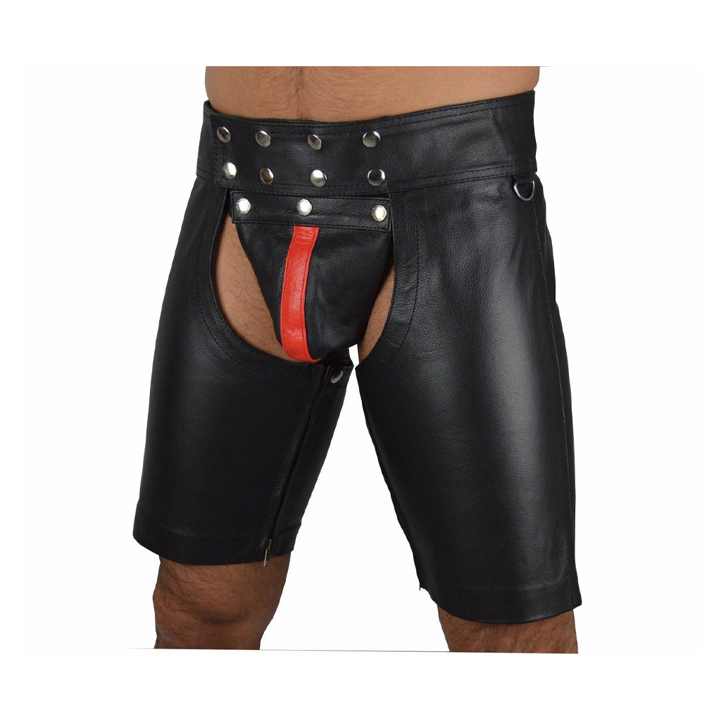 Men’s Real Cowhide Leather Chaps Shorts with Detachable Codpiece