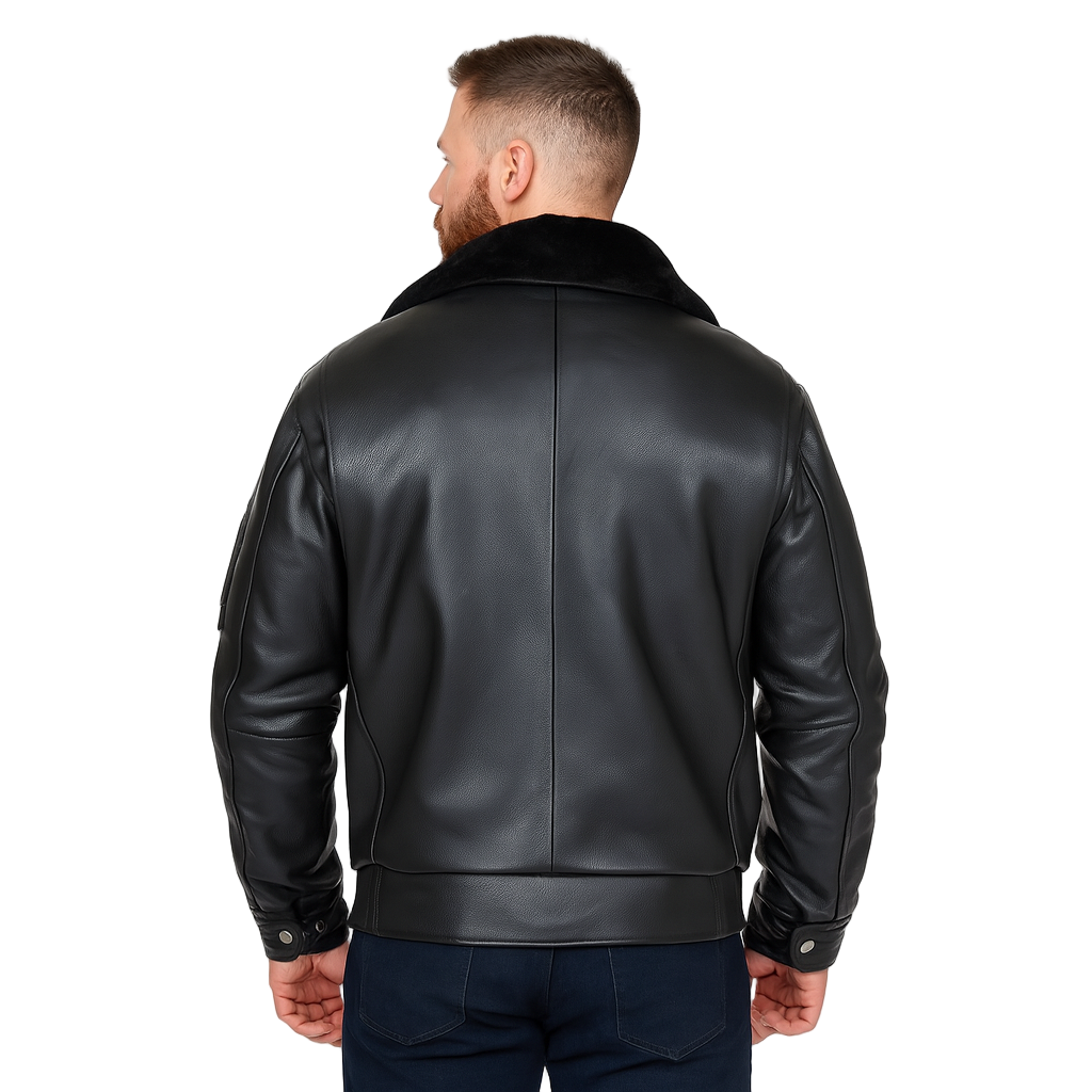 Men's Real Leather Flying Jacket Pilot / Aviator / Bomber + Detachable Fur Collar