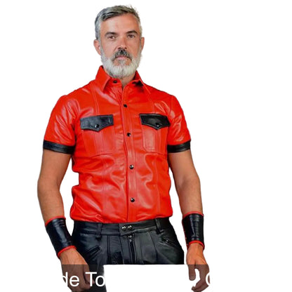 Men’s Real Leather Shirt - Shorts Set & Wristbands