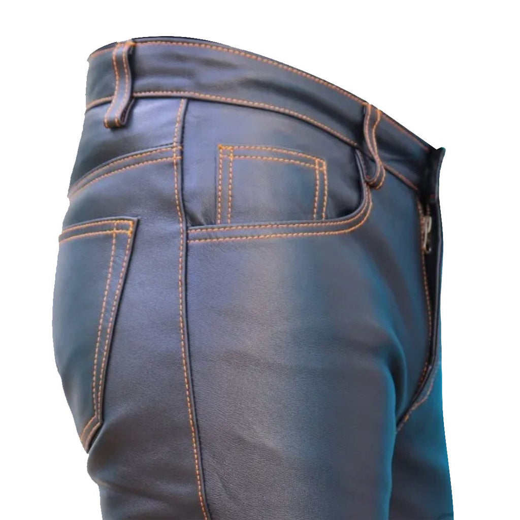 Men’s Genuine Cow Leather Slim-Fit Biker Pants – 5 Pocket Style